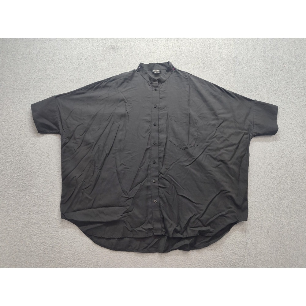 Steven Alan Women Top M Black Oversized Button Front Short Sleeve High Low Shirt